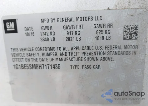 2017 Chevrolet Cruze Lt Auto from USA, damaged, VIN 1G1BE5SM8H7171436